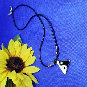 Triangle Yin Yang necklace on black cord